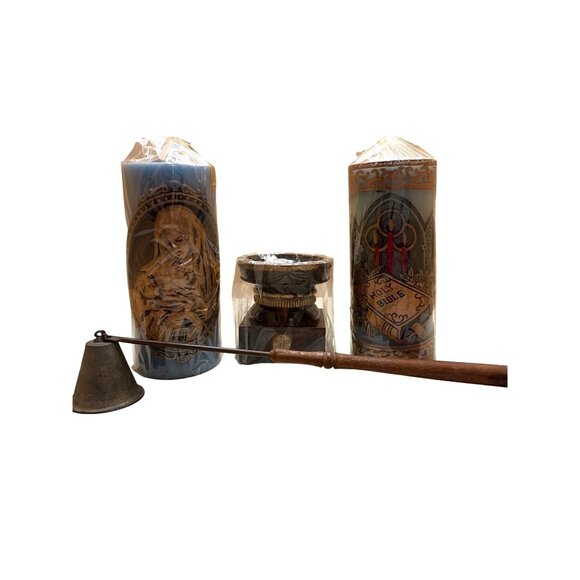 Vintage 1978 JASCO Mary & BABY JESUS & BIBLE Candle, Holder & Candle Snuffer NEW - Picture 2 of 12